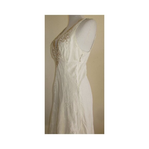 Vintage 1970's Macrame Positano Italy Embroidered White Linen Maxi Dress Size S - Picture 3 of 10